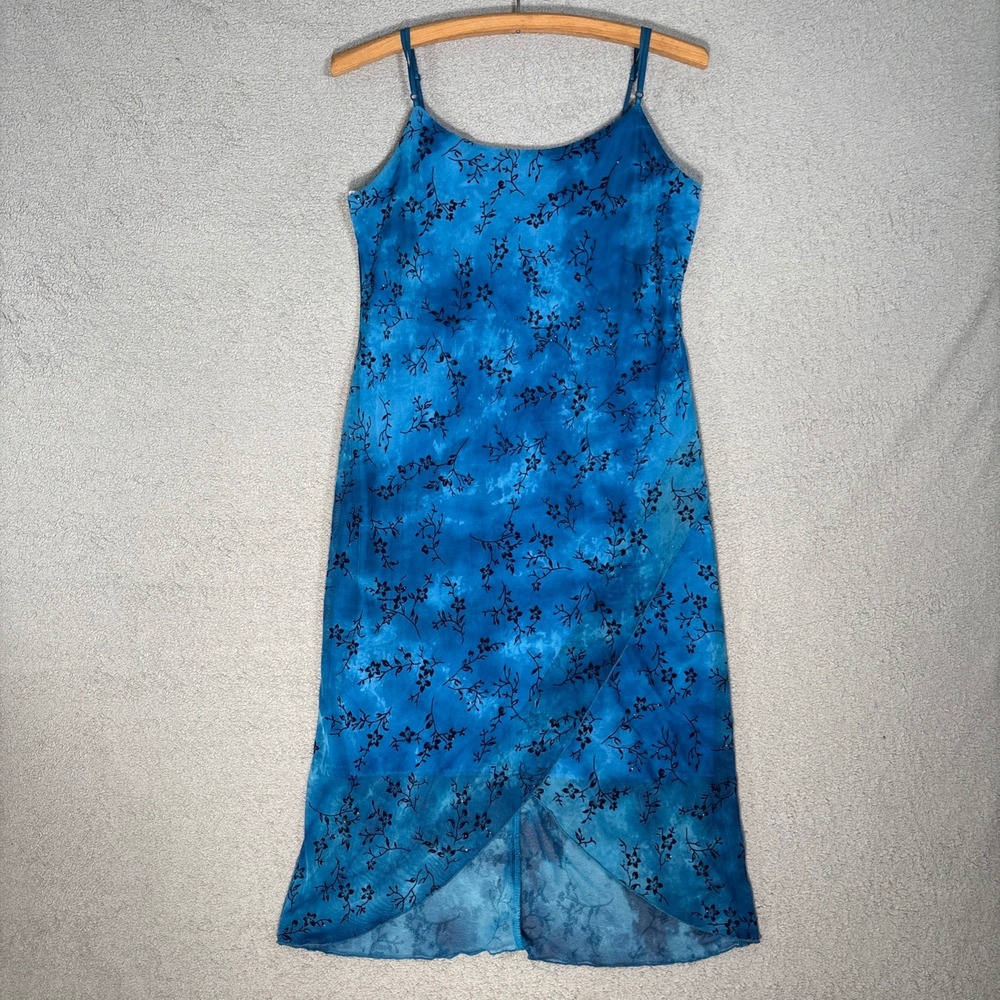 Jodi Kristopher Blue Floral Print Midi Dress Womens Size S Fairy Grunge Ethereal